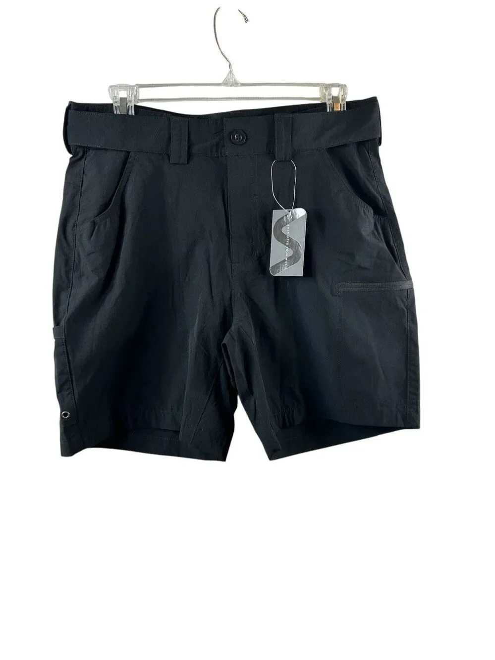 FitsT4 Sports Men's Cargo Hiking Shorts Black Stretch Outdoor Water Resist 32